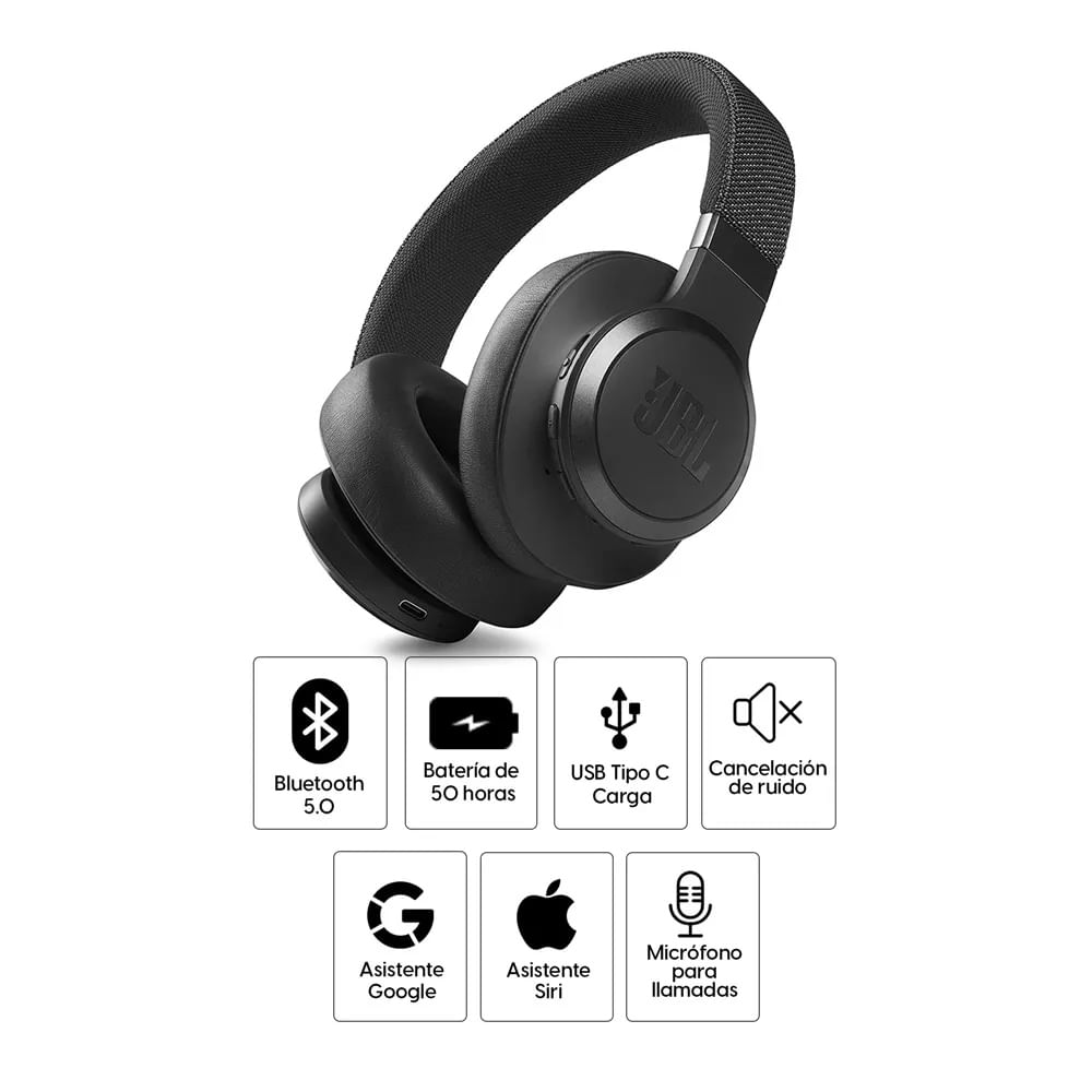 Imagen 2 del producto Reacondicionado: Audífonos con cancelación de ruido JBL Live 660NC micrófono incorporado, máx. 50 horas, control de música y llamadas, negro