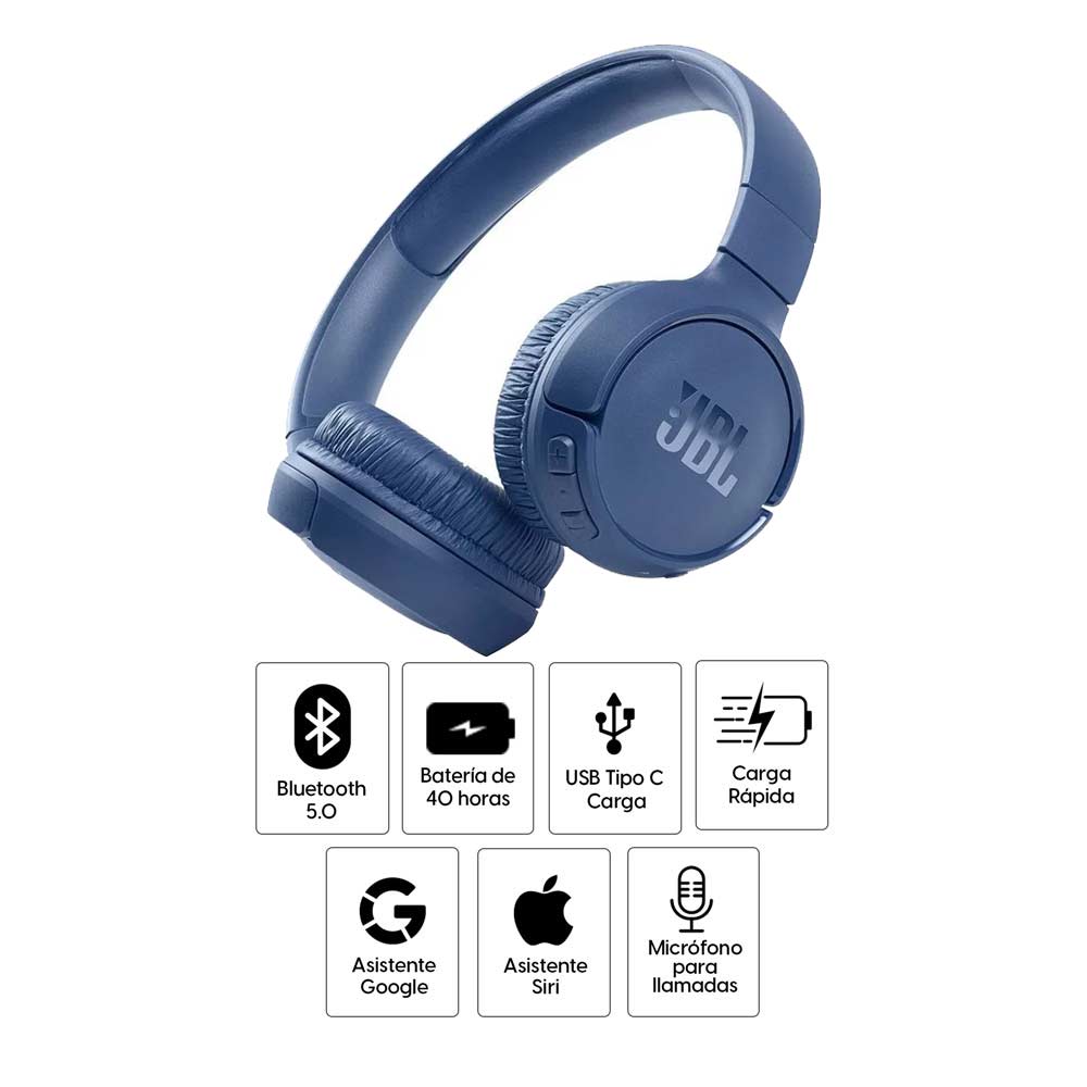Imagen 2 del producto Reacondicionado: Audífonos bluetooth on ear JBL T510 Pure Bass máx. 40 horas, control de música y llamadas, azul