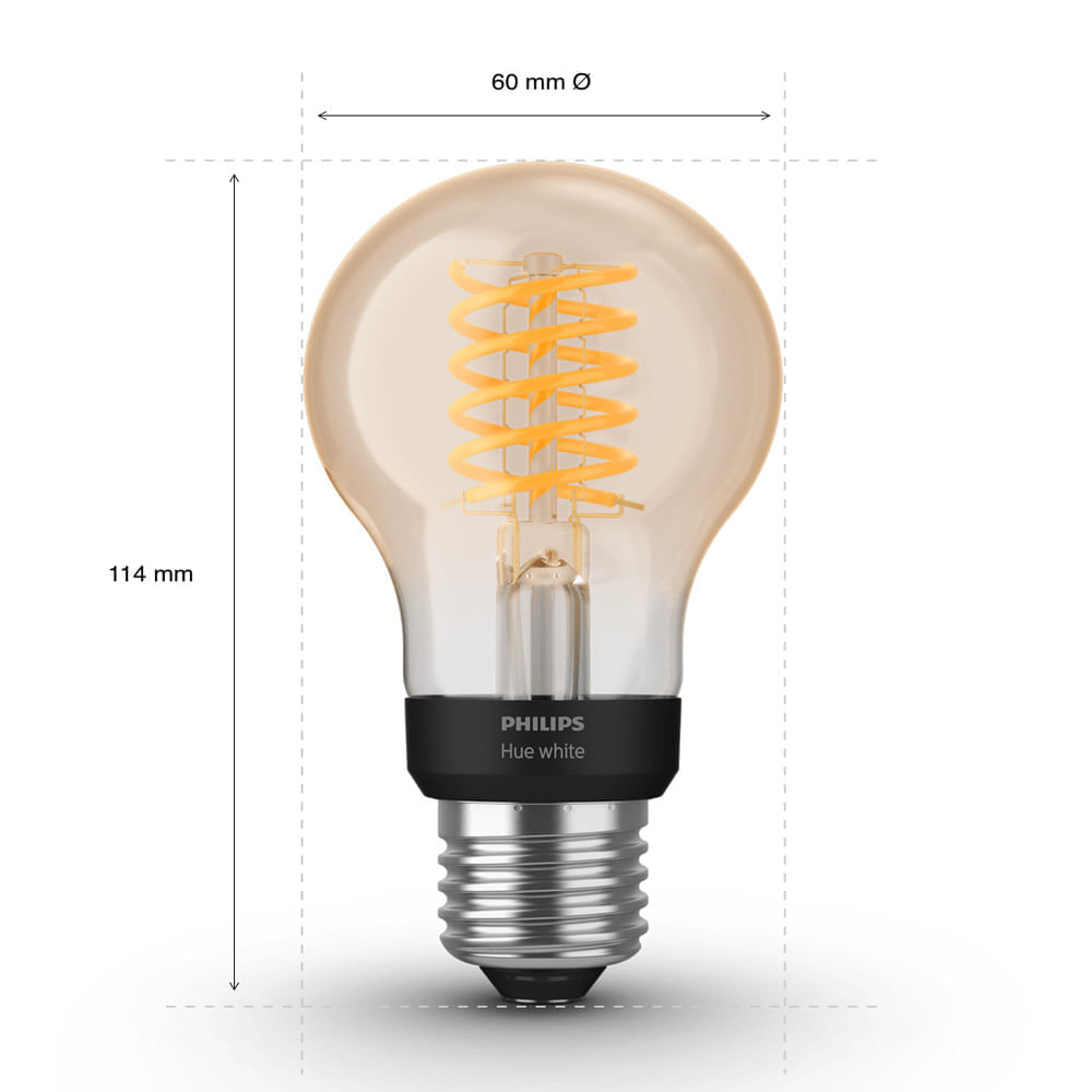 Imagen 2 del producto Foco inteligente Philips Hue Filamento A60 luz amarilla, wifi, 7w, tipo de bombilla E27, zigbee y bluetooth (reempacado)