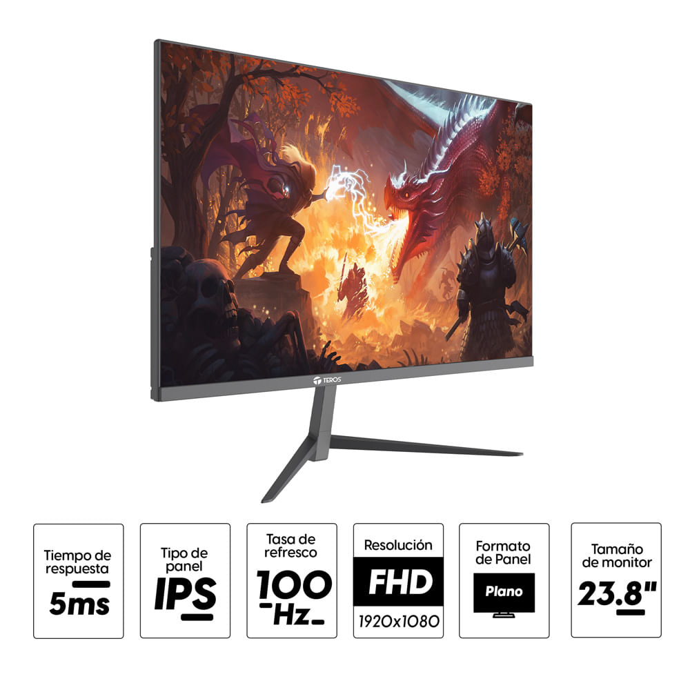 Imagen 2 del producto Monitor plano TEROS TE-2440S 23.8"" Panel IPS, FHD (1920x1080), 100Hz, 5ms, entradas HDMI/VGA
