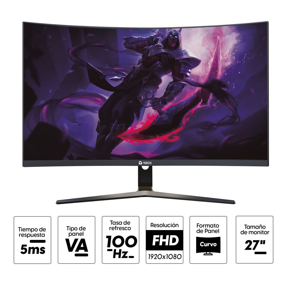 Imagen 2 del producto Monitor curvo Teros 27"" TE-2730S Panel VA, FHD(1920x1080), 100Hz, 5ms, entradas HDMI/VGA, FreeSync