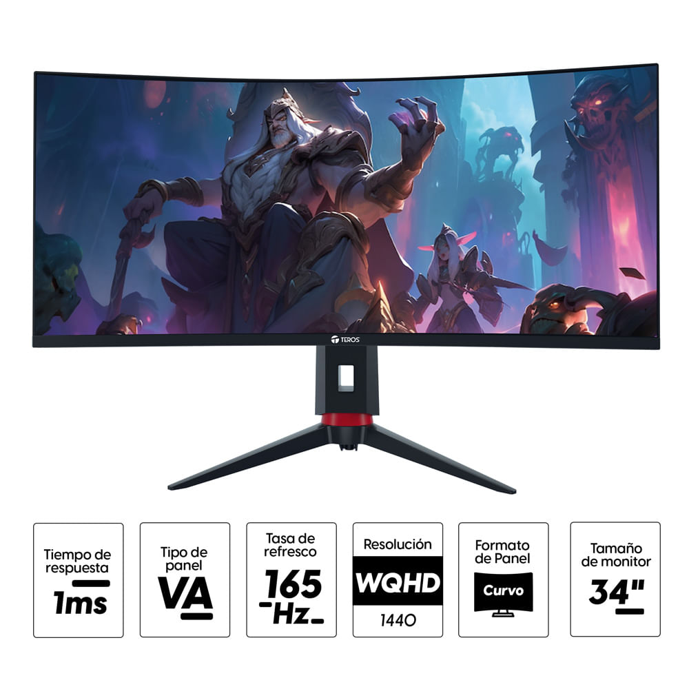 Imagen 2 del producto Monitor curvo 34"" Teros TE-3410G Panel VA, WQHD(1440), 165Hz, 1ms, entradas HDMI, FreeSync