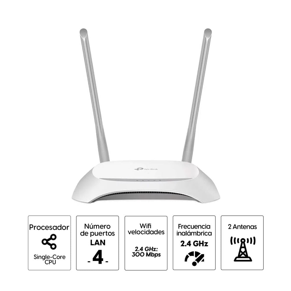Imagen 2 del producto Router TP-Link TL-WR840N, banda 2.4GHz, 300Mbps, 2 antenas, 4 puertos LAN y 1 puerto WAN (reempacado)