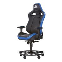 Silla gamer Playstation Playseat ruedas de alto transito, tapiz cuero, máx. 120 kg, inclinación 150°, negro y azul (reempacado)