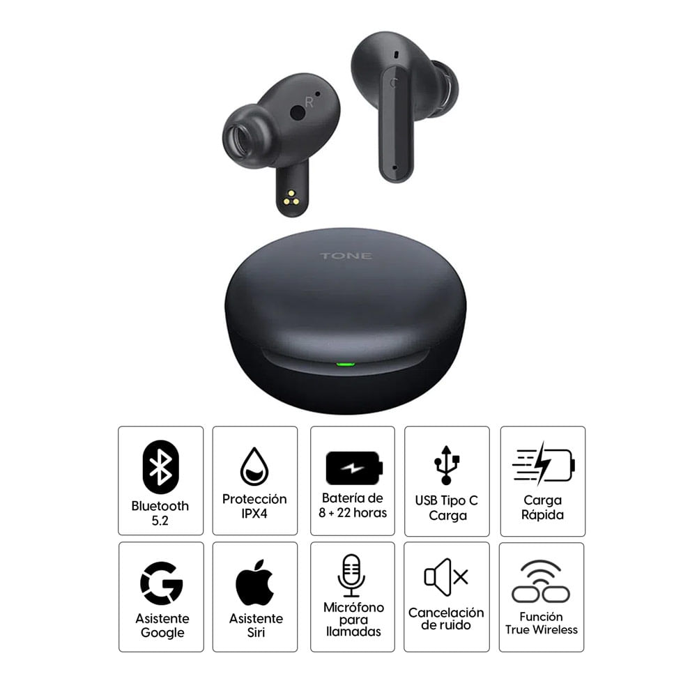 Imagen 2 del producto Reacondicionado: Audífonos bluetooth True Wireless LG Tone Free FP5 resistente al agua IPX4, duración máx. 8 horas, negro