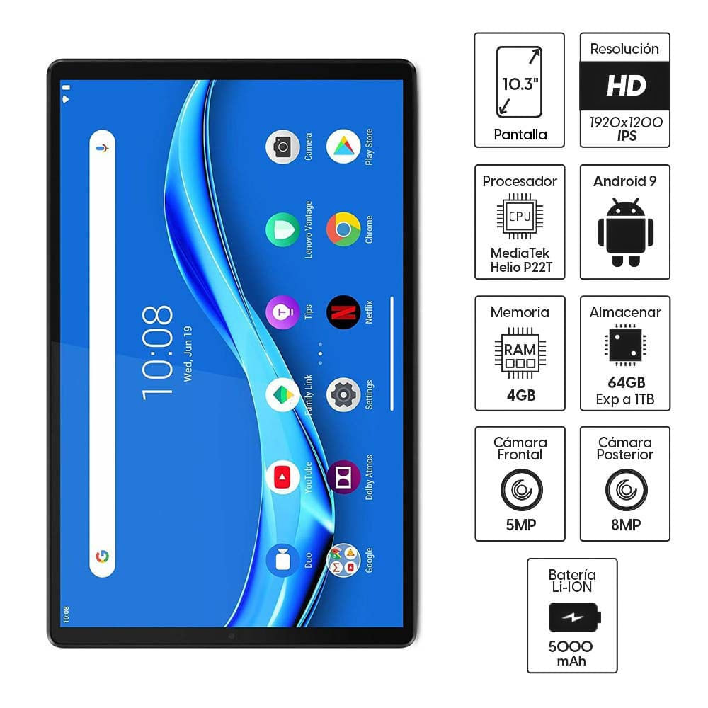 Imagen 2 del producto Reacondicionado: Tablet Lenovo Smart Tab M10 FHD Plus (2da Gen) 10.3"", 64GB, 4GB RAM, cámara 8MP y frontal 5MP, MediaTek Helio P22T, 5000 mAh, gris