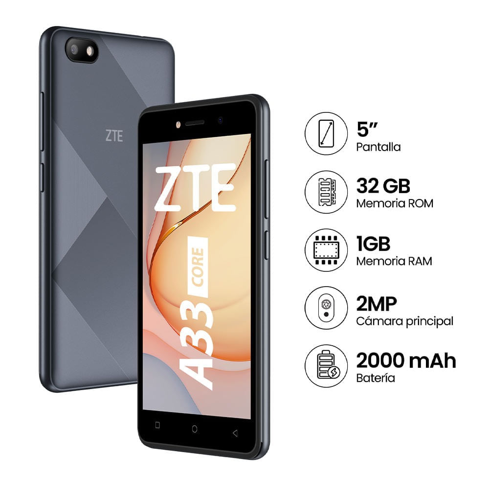 Imagen 2 del producto Reacondicionado: Celular ZTE Blade A33 Core 32GB, 1GB RAM, cámara trasera 2MP y frontal 0.3MP, 5"", gris