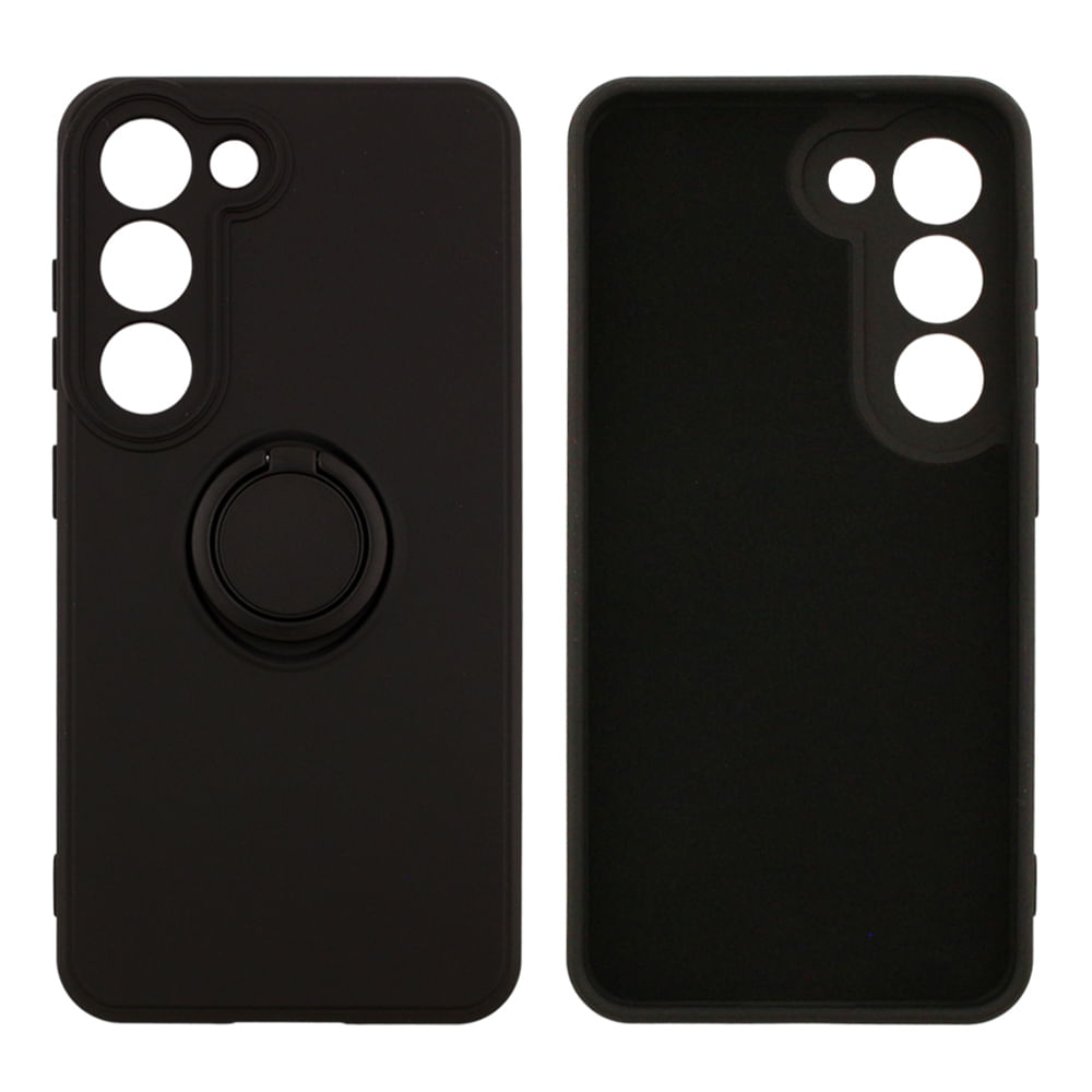 Case para Samsung Galaxy S23 Plus con anillo de soporte, amortiguador de choques, protección de cámaras, negro