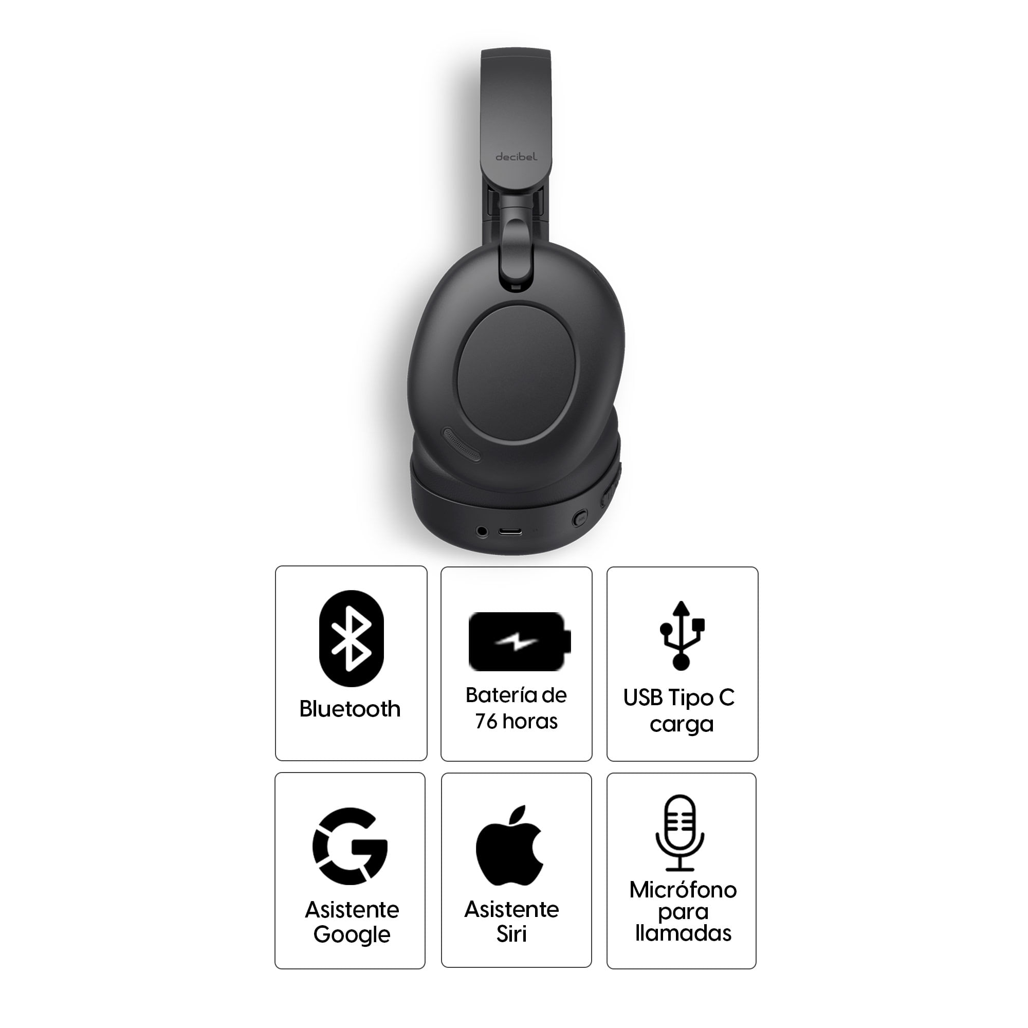 Imagen 2 del producto Audífonos con cancelación de ruido Decibel High Beat Pro micrófono incorporado, máx. 76 horas, negro + Estuche protector