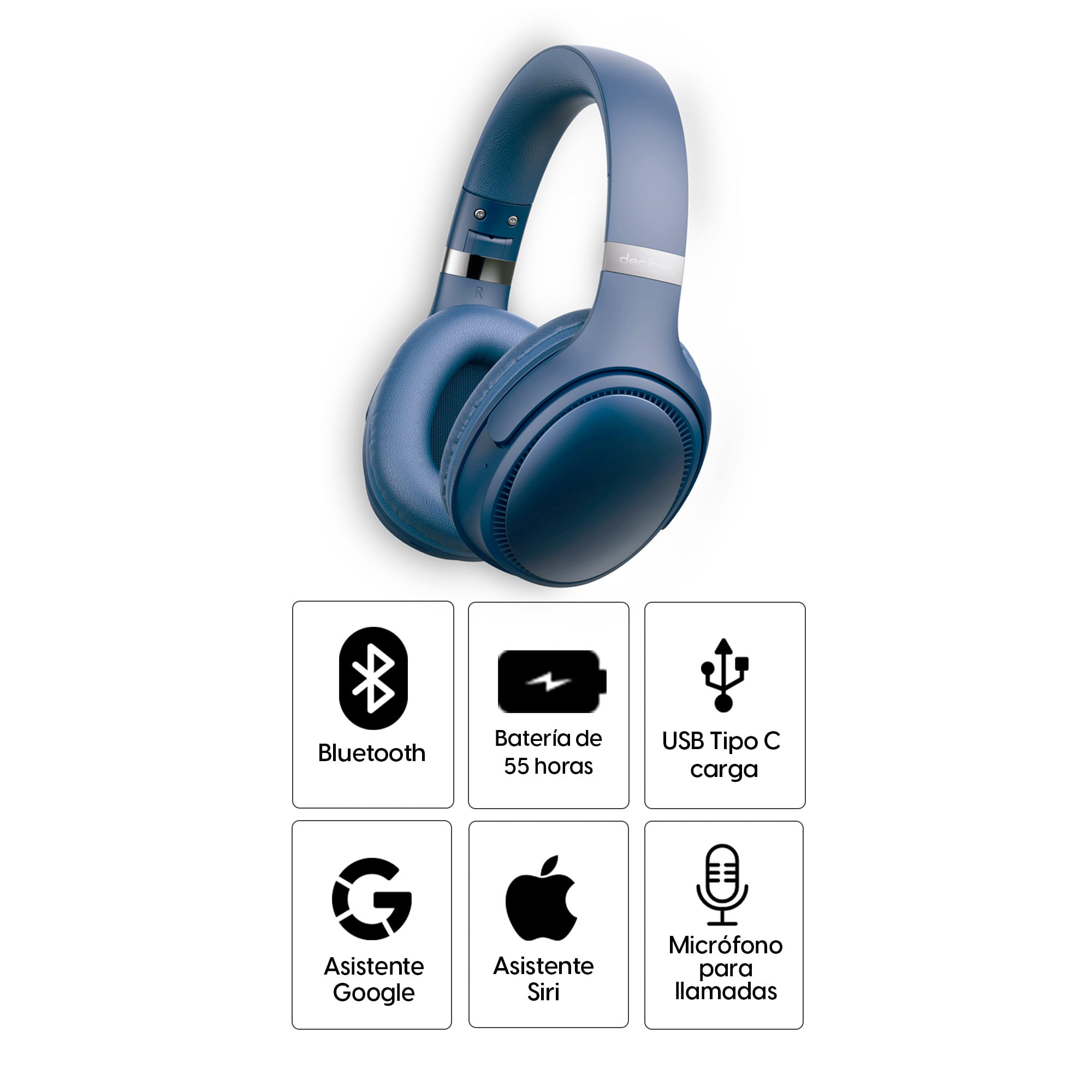 Imagen 2 del producto Audífonos bluetooth on ear Decibel Rhythmic con función radio FM, máx. 55 horas, azul + Estuche protector