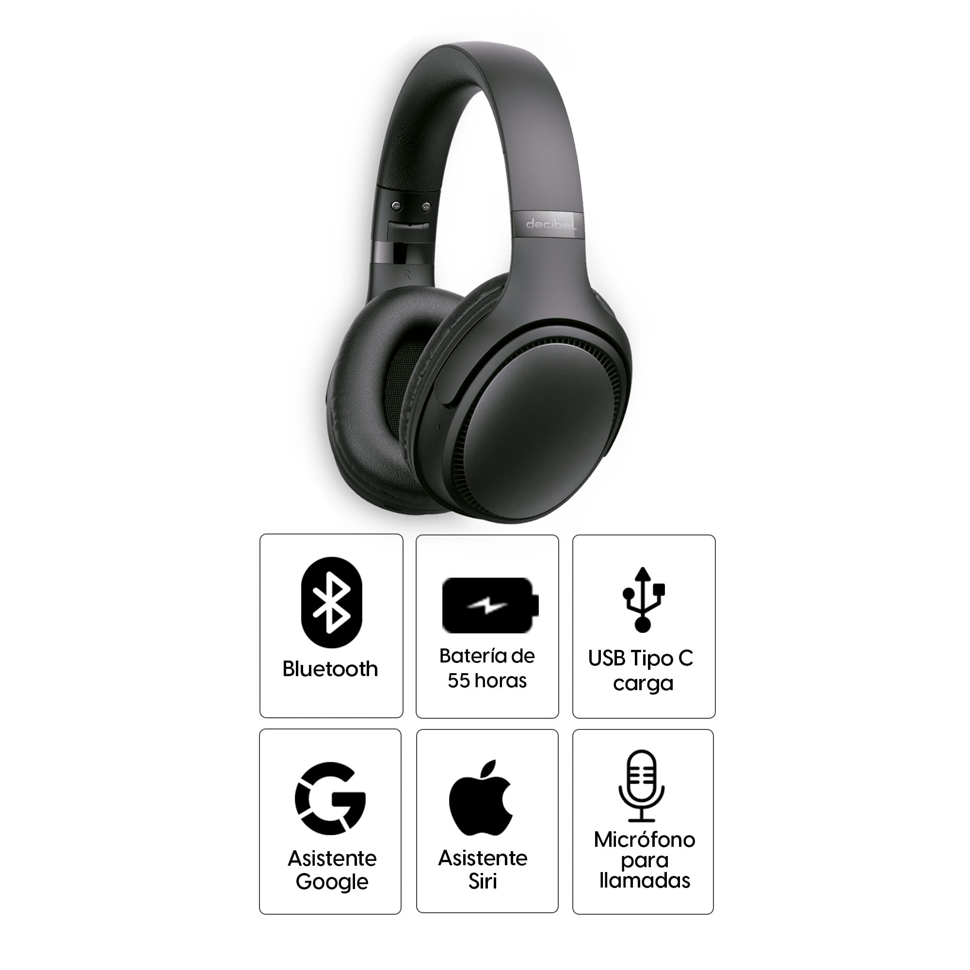 Imagen 2 del producto Audífonos bluetooth on ear Decibel Rhythmic con almohadillas acolchadas, máx. 55 horas, control de música y llamadas, negro