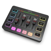 Mezcladora portátil Fifine Ampligame SC3 RGB, 3 canales, conexión USB, 24-bit/48kHz, entrada XLR, 7FX