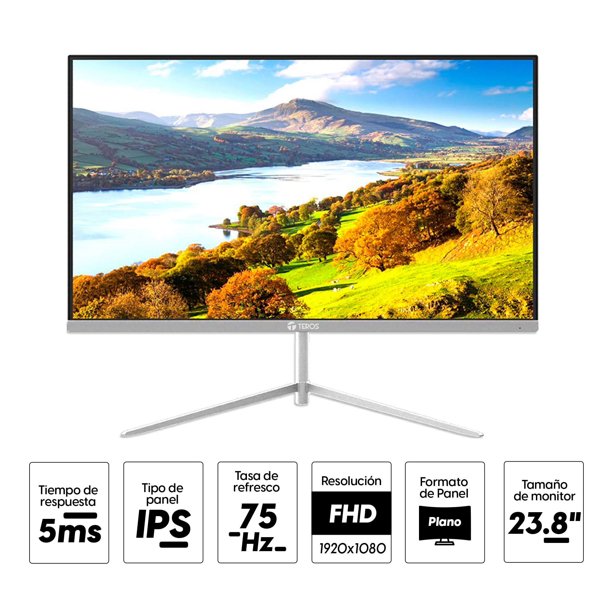 Imagen 2 del producto Monitor plano 23.8"" Teros TE-3130 Panel IPS, FHD (1920x1080), 5 ms, 75 Hz, entradas HDMI/VGA