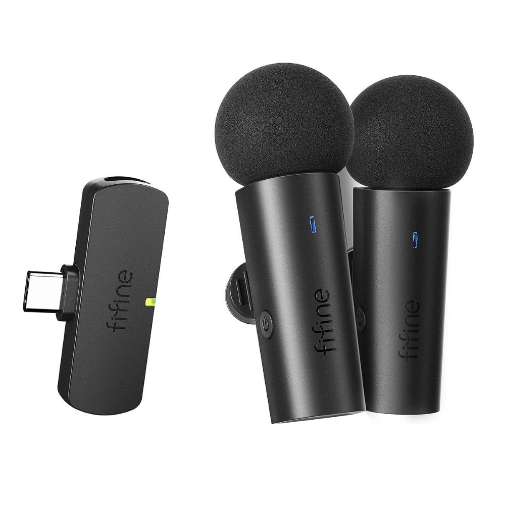 Micrófono inalámbrico lavalier Fifine M8 conector tipo c, hasta 7 horas, negro