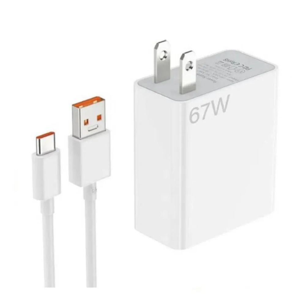Imagen 1 del producto Cargador Xiaomi 67W original Turbo Charge, conector Tipo C, incluye cable USB-A, carga rápida y segura para smartphones, blanco