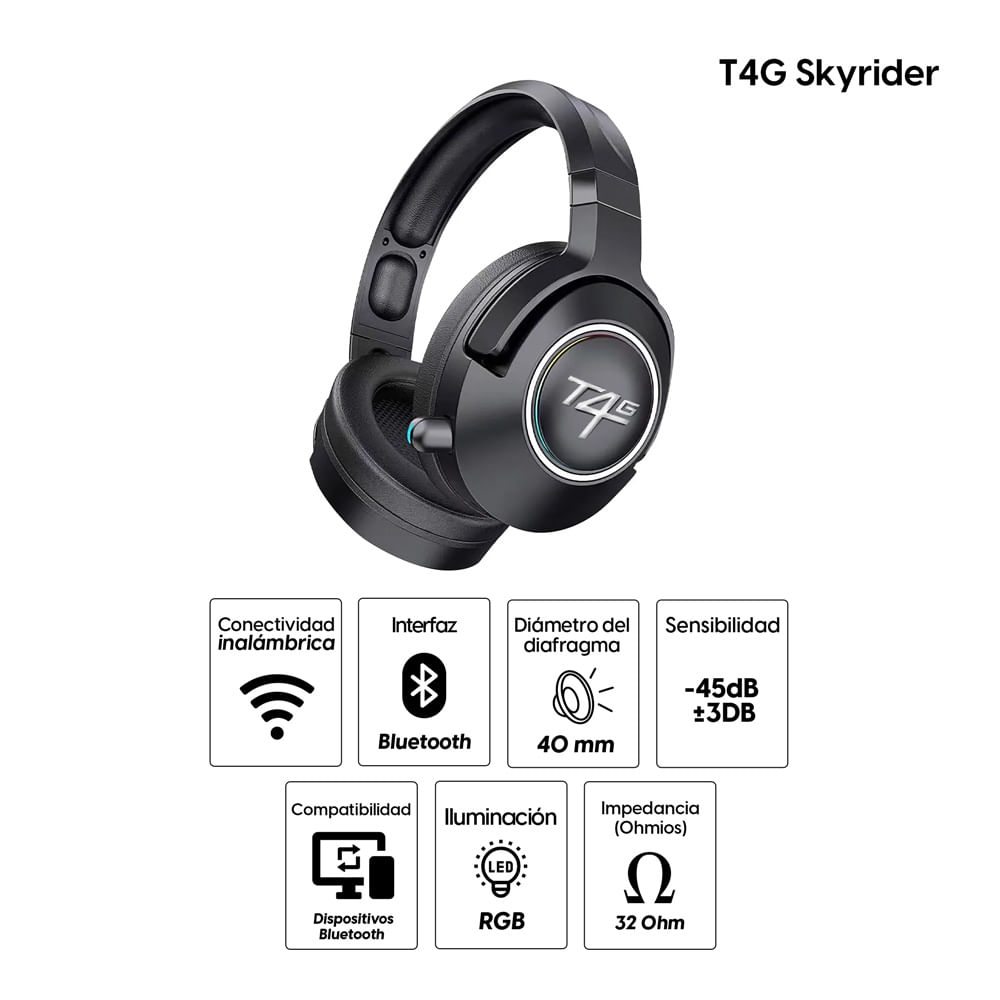 Imagen 2 del producto Audífonos gamer inalámbrico Coolbox T4G skyrider 7.1 tri-mode 2.4G, conexión bluetooth, USB-C, negro