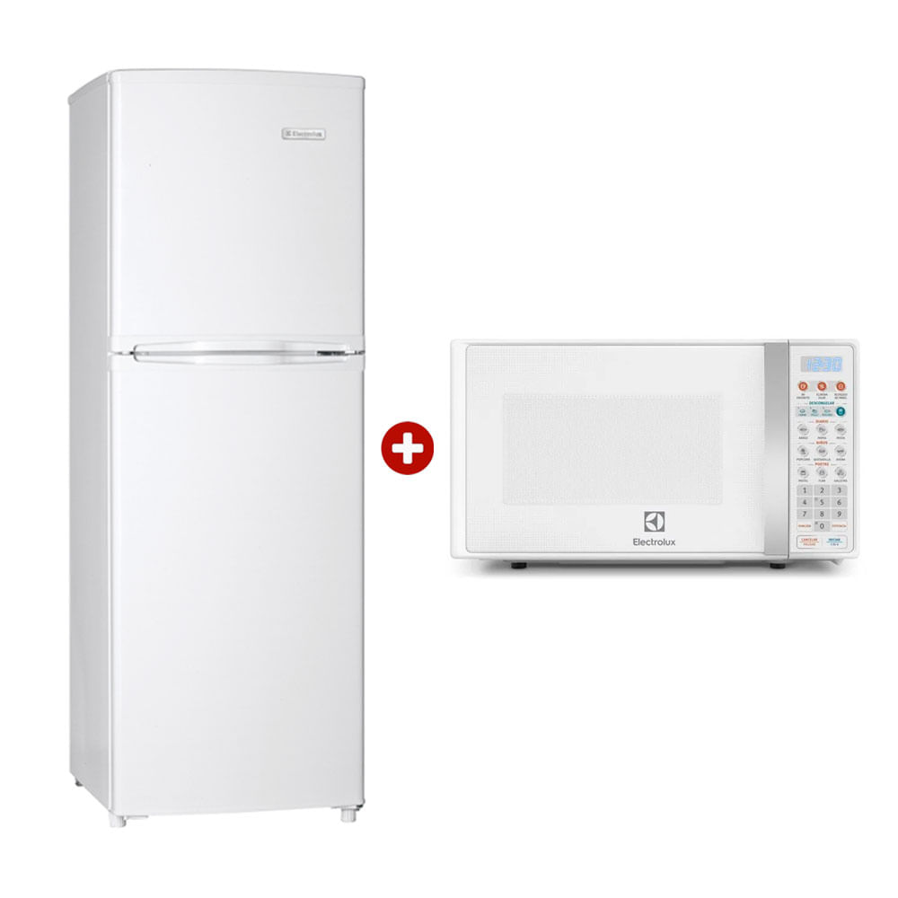 Combo Electrolux: Refrigeradora Top Mount ERT18G2HNW, 138 litros, blanco + Microondas EMDO17S2GSRUW, 17 litros, blanco