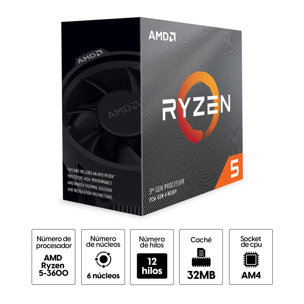 Imagen 2 del producto Procesador AMD Ryzen 5 - 3600, 3.60 Ghz, 6 Cores, AM4