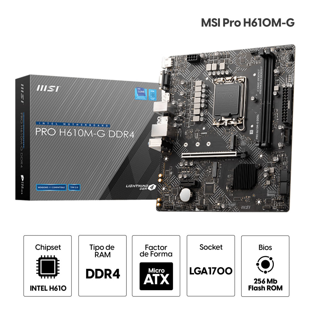 Imagen 2 del producto Placa Madre MSI Pro H610M-G, DDR4, LGA1700, Micro ATX
