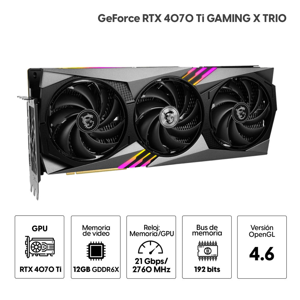 Imagen 2 del producto Tarjeta de vídeo Msi Nvidia RTX 4070 Ti Gamingx 12GB GDDR6X, 192 bits