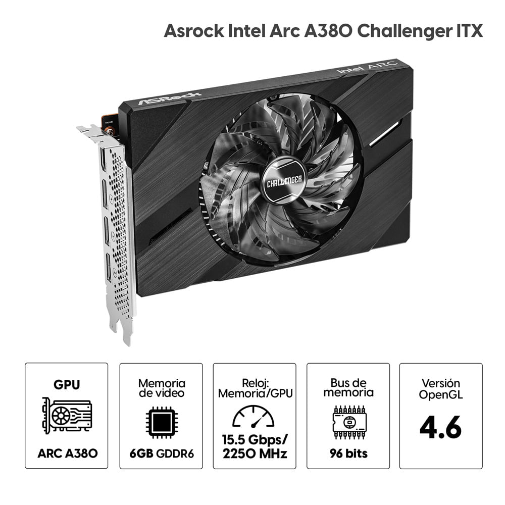Imagen 2 del producto Tarjeta de video Asrock Intel ARC A380 6GB GDDR6, 96 bit