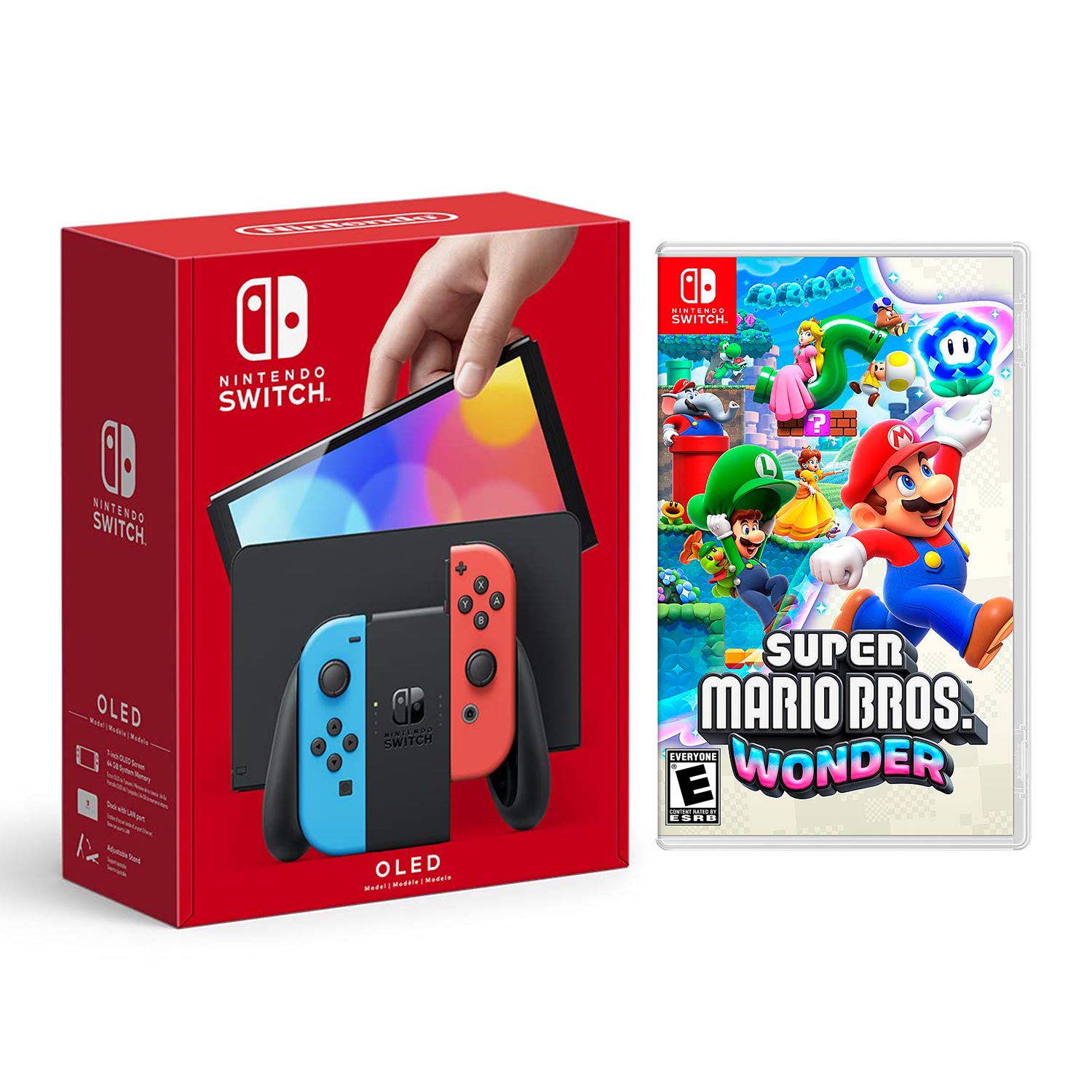 Consola Nintendo Switch Oled 64GB, rojo/azul neón + Super Mario Wonder