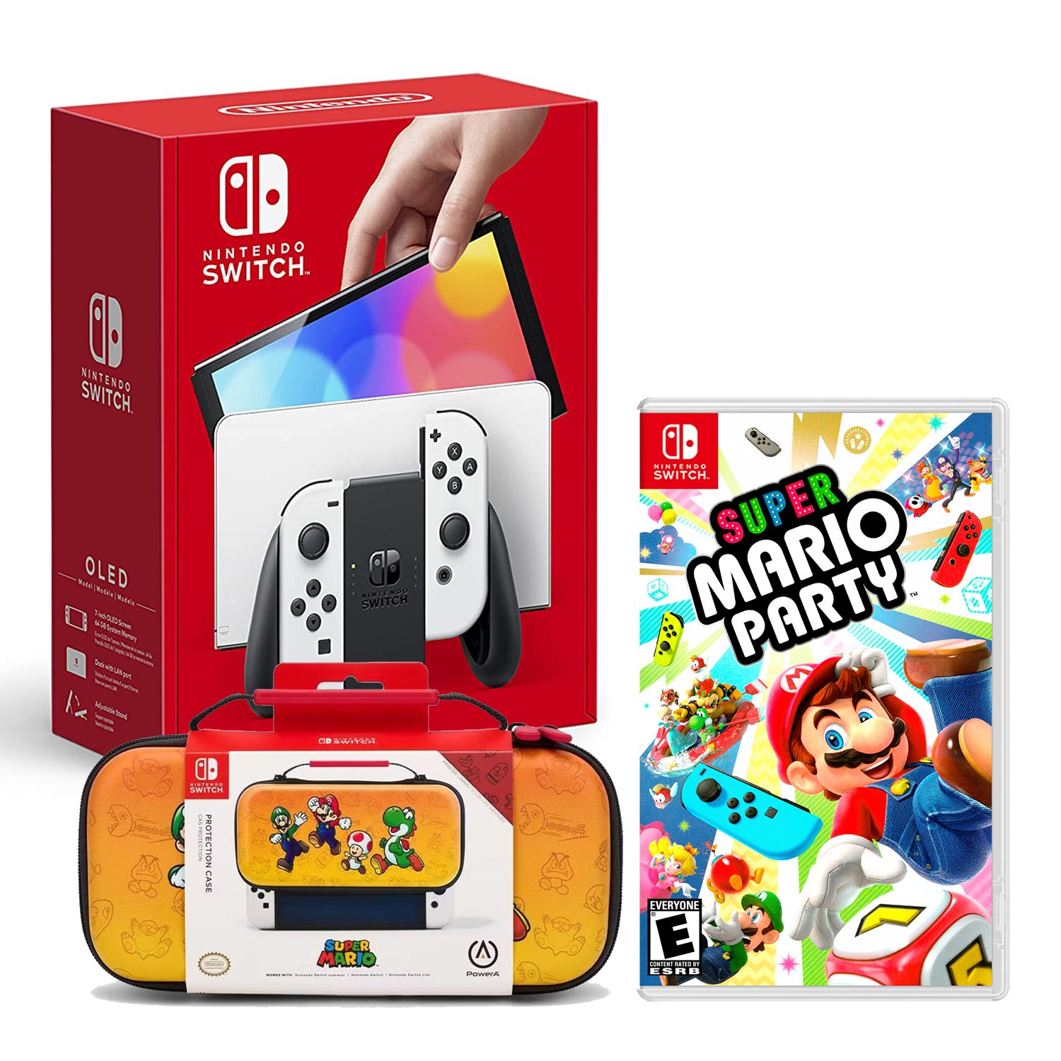 Consola Nintendo Switch Oled 64GB, blanco + Super Mario Party + Estuche Mario And Friends