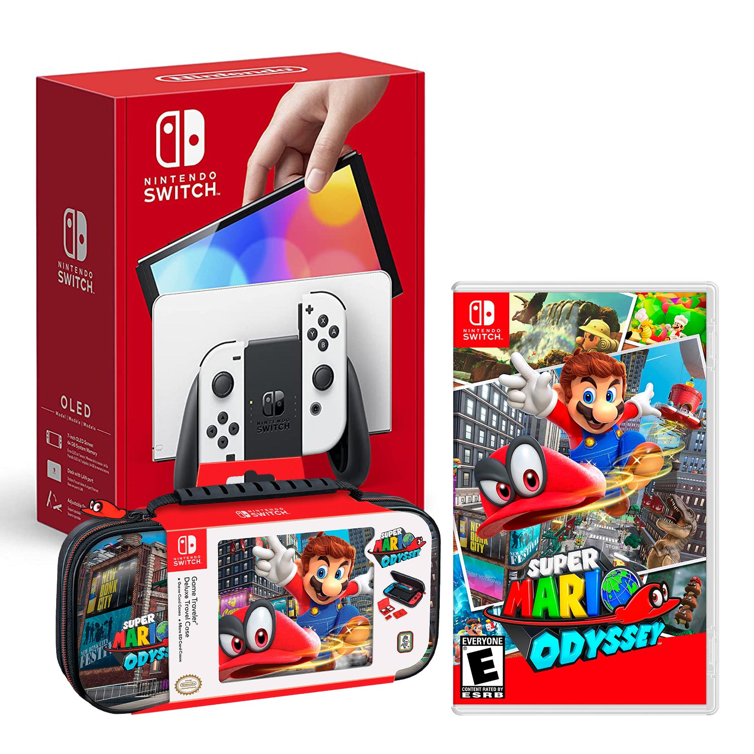 Consola Nintendo Switch Oled 64GB, blanco + Mario Odyssey + Estuche Odyssey