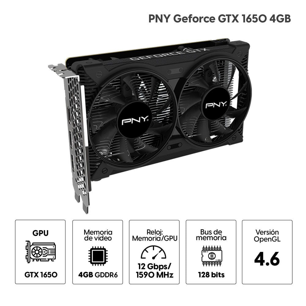 Imagen 2 del producto Tarjeta de video PNY GeForce GTX 1650 4GB GDDR6, Dual Fan, 128 bits