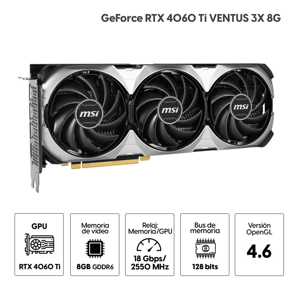 Imagen 2 del producto Tarjeta de video Msi GeForce RTX 4060 Ti Ventus 3X 8GB GDDR6