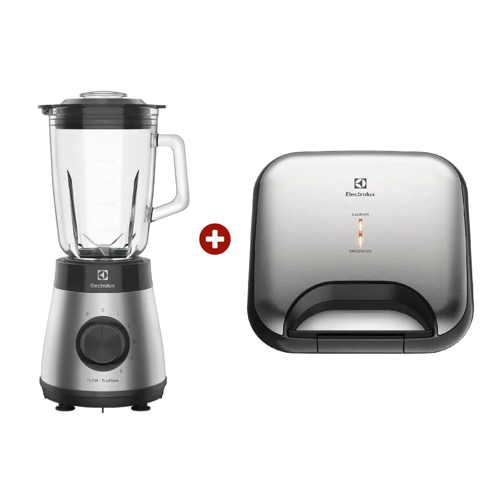 Combo Electrolux: Licuadora TruFlow EBS30, 700 W, 1.5 litros + Sandwichera Efficient Inox ESG20, 2 panes, plateado