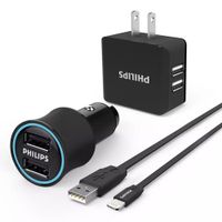 Pack Philips: Cargador de auto + cargador de pared + cable usb a lightning, negro (reempacado)
