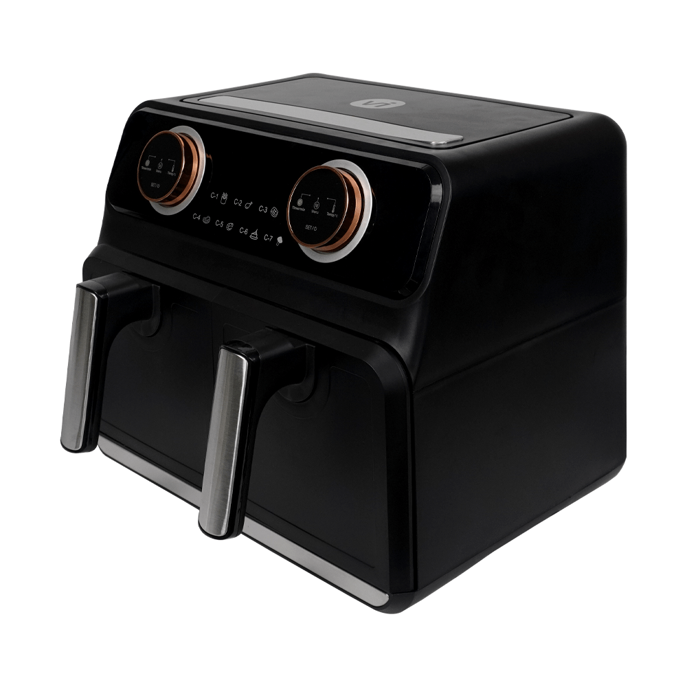 Freidora doble de aire Vivibox VVB-00029P 1700w, 8 litros, panel analógico, negro