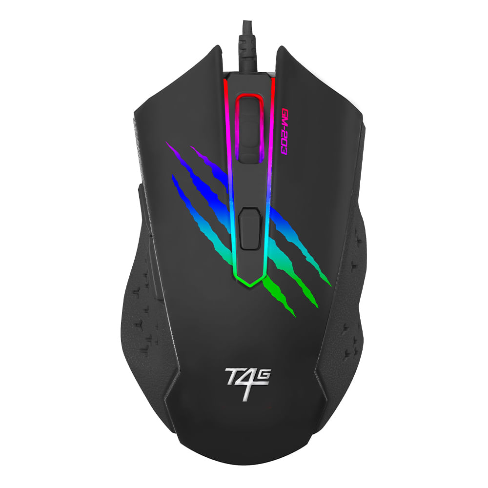Mouse gamer Coolbox T4G Kfir RGB alámbrico, conexión USB, 6 botones, 3600 dpi, negro