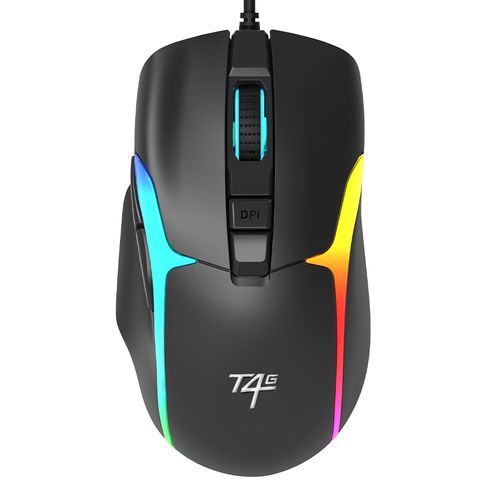 Mouse gamer Coolbox T4G Sabre RGB alámbrico, conexión USB, 7 botones, 12000 dpi, negro