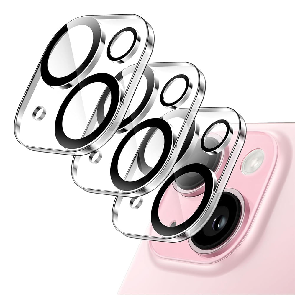 Protector de cámara para iPhone 15 / 15 Plus, transparente con borde negro