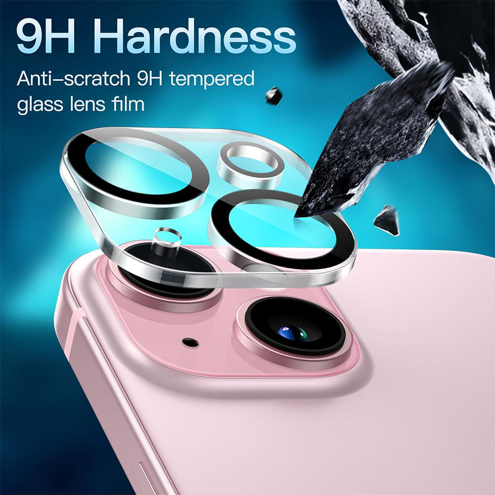 Imagen 2 del producto Protector de cámara para iPhone 15 / 15 Plus, transparente con borde negro