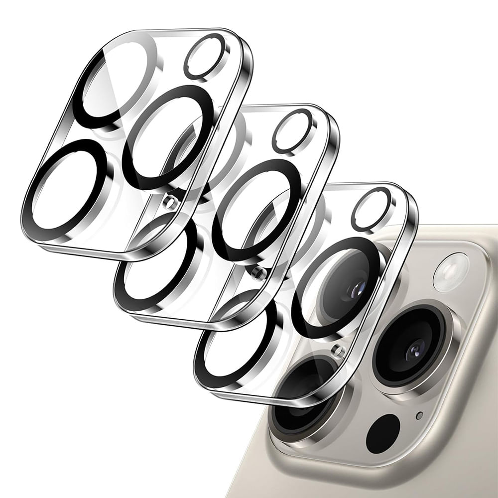 Protector de cámara para iPhone 15 Pro / 15 Pro Max, transparente con borde negro