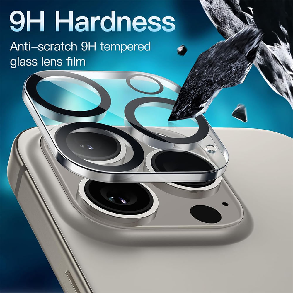 Imagen 2 del producto Protector de cámara para iPhone 15 Pro / 15 Pro Max, transparente con borde negro