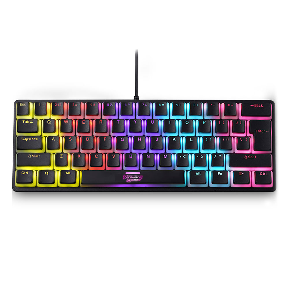 Teclado gamer T4G Hunter RGB 60% mecánico, alámbrico, USB, switch azul, negro