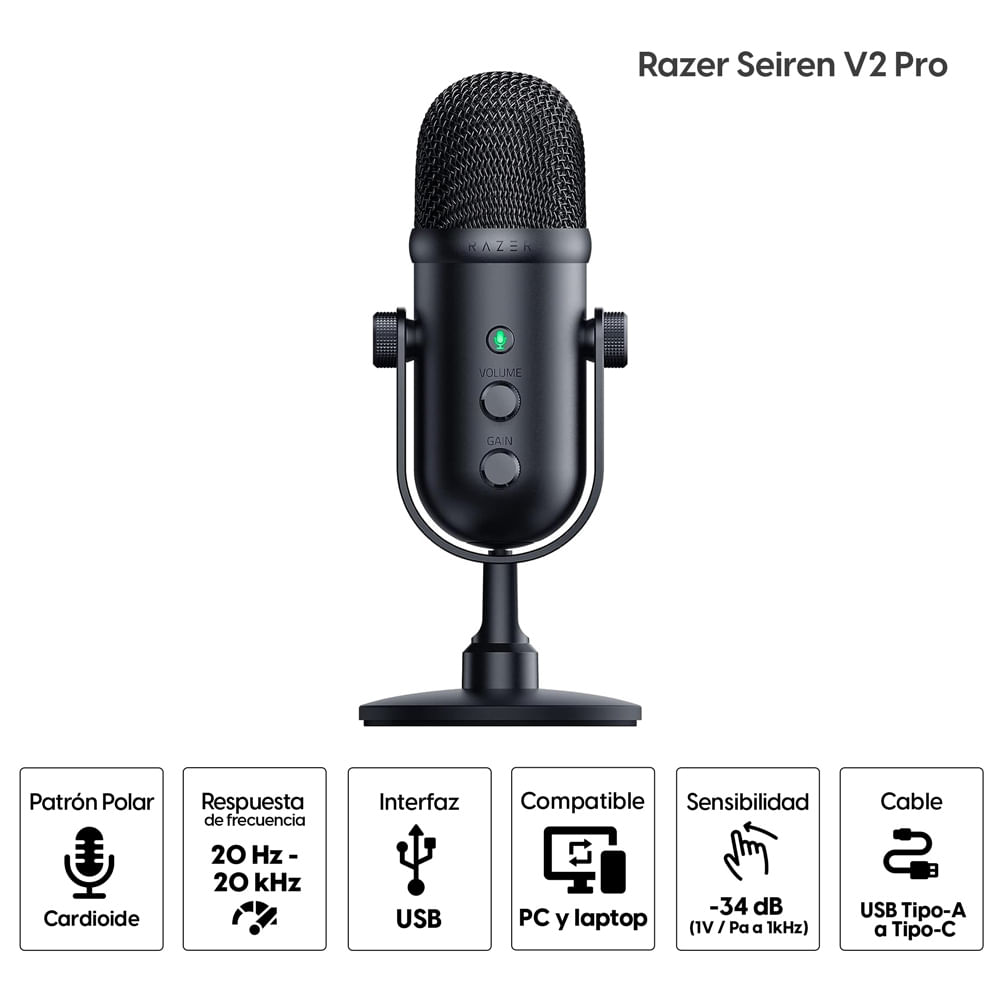 Imagen 2 del producto Micrófono gamer Razer Seiren V2 Pro Usb, negro