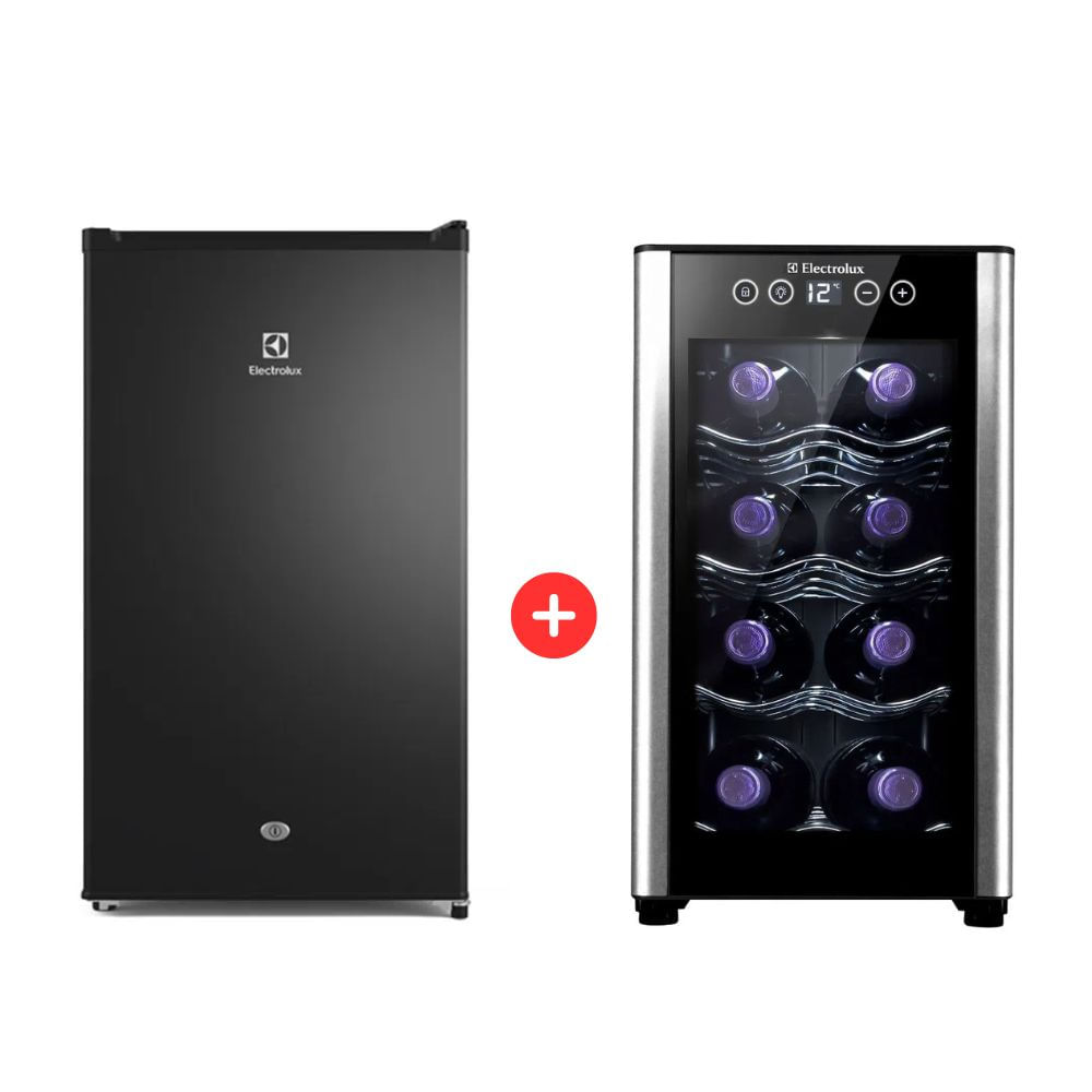 Combo Electrolux: Frigobar ERD090G2HWB, 90 litros, negro + Cava de Vinos ERW082XAMB, 8 botellas, negro