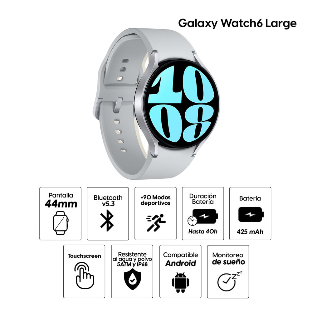 Imagen 2 del producto Smartwatch Samsung Galaxy Watch6 Large 44mm, 16GB, 2GB ram, máx. 40 horas, super amoled, gris