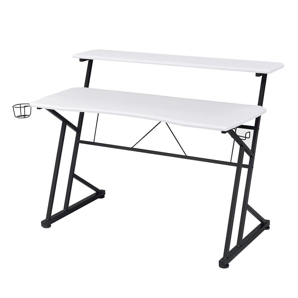 Mesa gamer Technisport Finn con estante ajustable para monitor, fibra de carbono, 119.5 x 70 cm, blanco