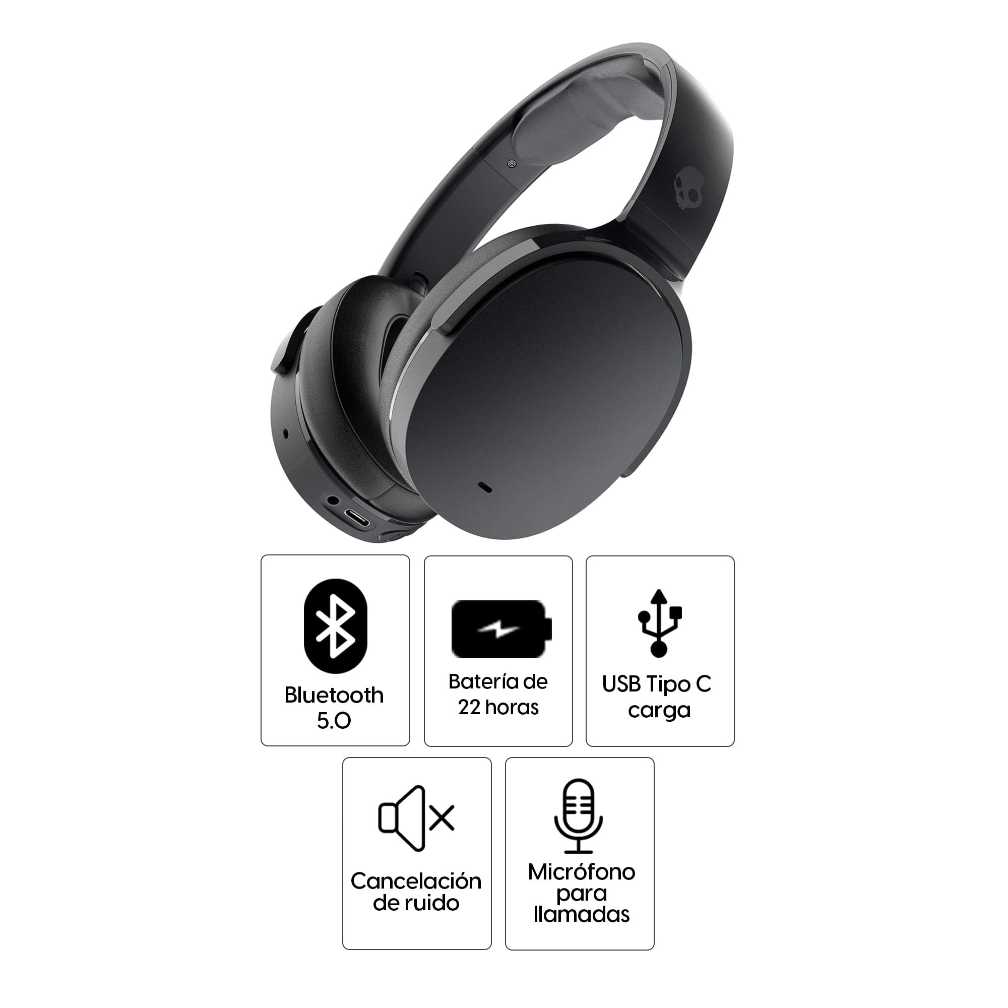 Imagen 2 del producto Audífonos con cancelación de ruido Skullcandy Hesh Evo micrófono incorporado, máx. 22 horas, control de música y llamadas, negro