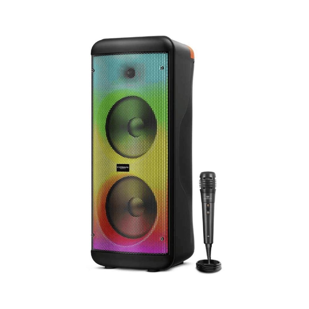 Parlante de torre bluetooth Vibratto 8" x 2 EV 5008, EverSound con micrófono, negro