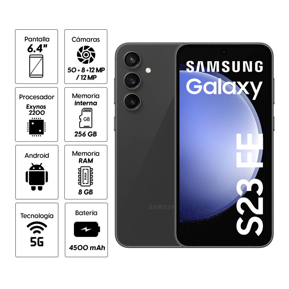Imagen 2 del producto Celular Samsung Galaxy S23 FE 256GB, 8GB RAM, cámara trasera 50MP y frontal 10MP, 6.4”, negro