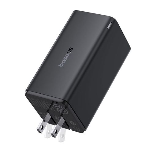 Cargador de pared + cable Baseus GAN 6 Pro 2 puertos tipo c, 2 puertos usb, 100W, cable tipo c a tipo c, 1m, negro
