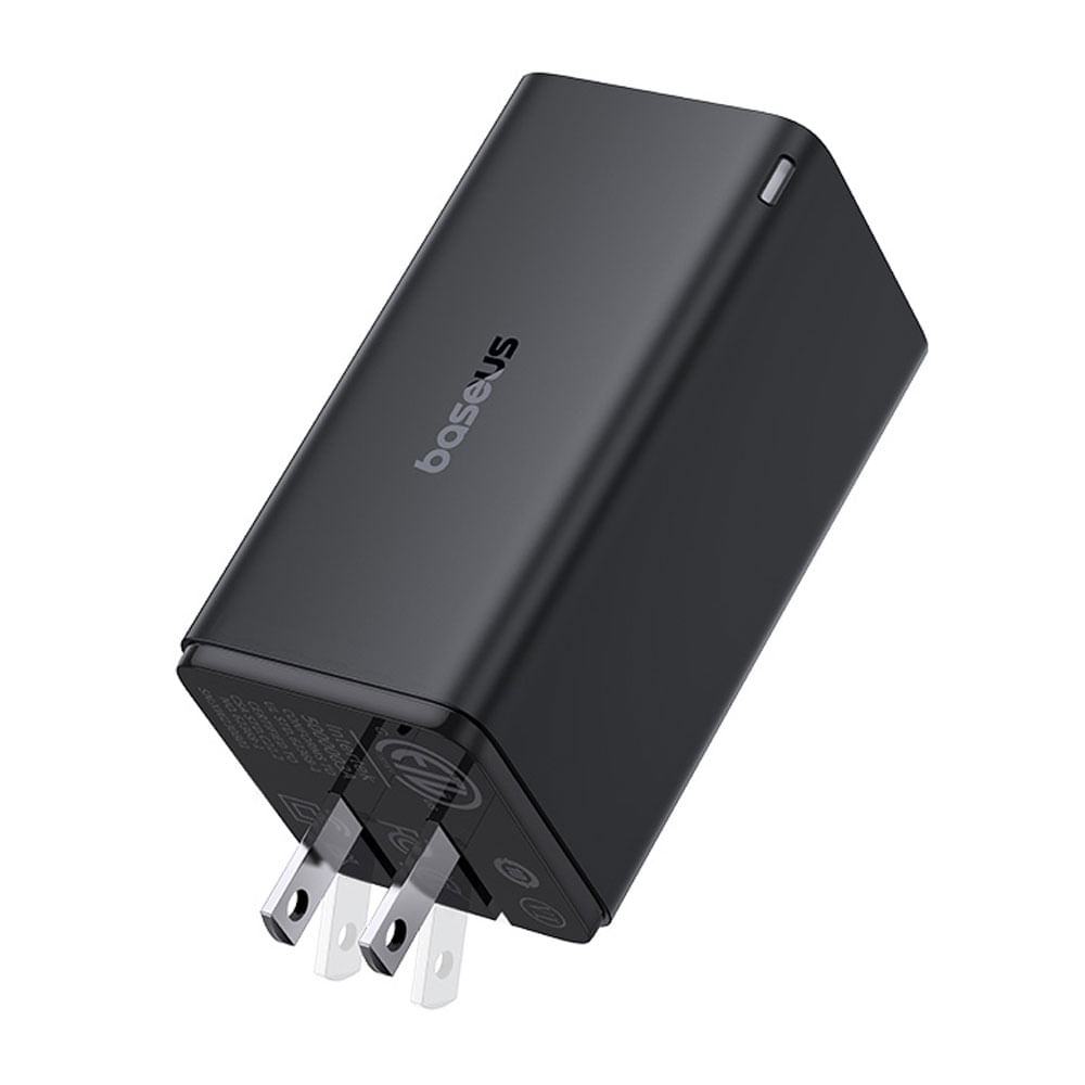 Cargador de pared + cable Baseus GAN 6 Pro 2 puertos tipo c, 2 puertos usb, 100W, cable tipo c a tipo c, 1m, negro