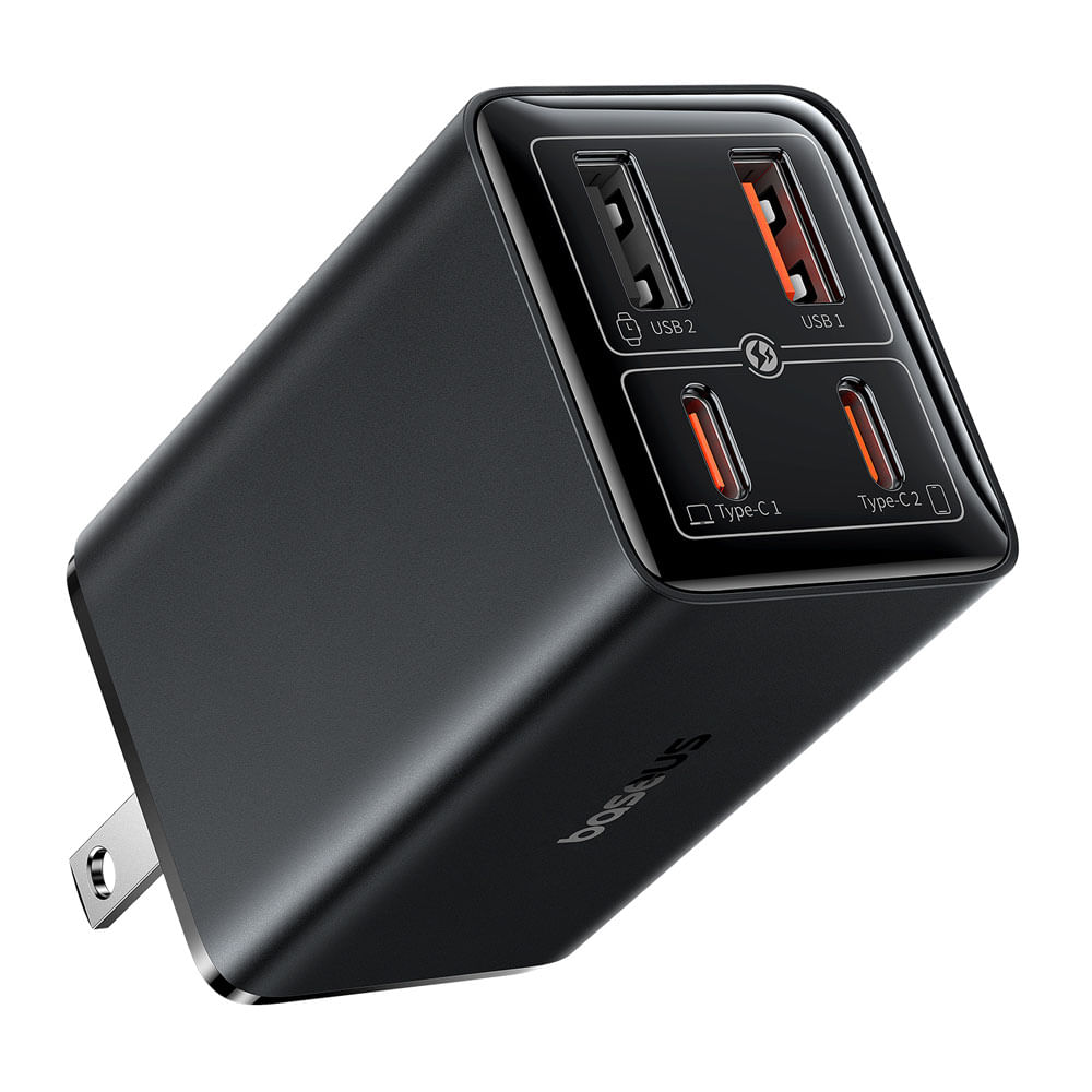 Imagen 2 del producto Cargador de pared + cable Baseus GAN 6 Pro 2 puertos tipo c, 2 puertos usb, 65W, cable tipo c a tipo c, 1 m, negro